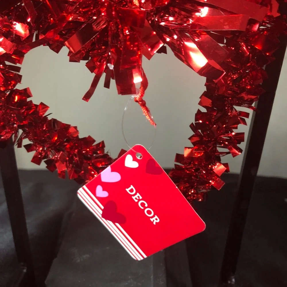Double Red Heart Tinsel Wreath